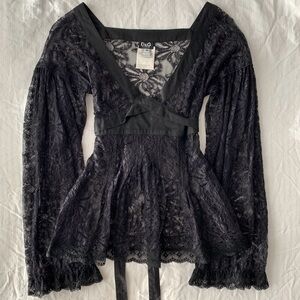 2000s D&G  black sheer lace top